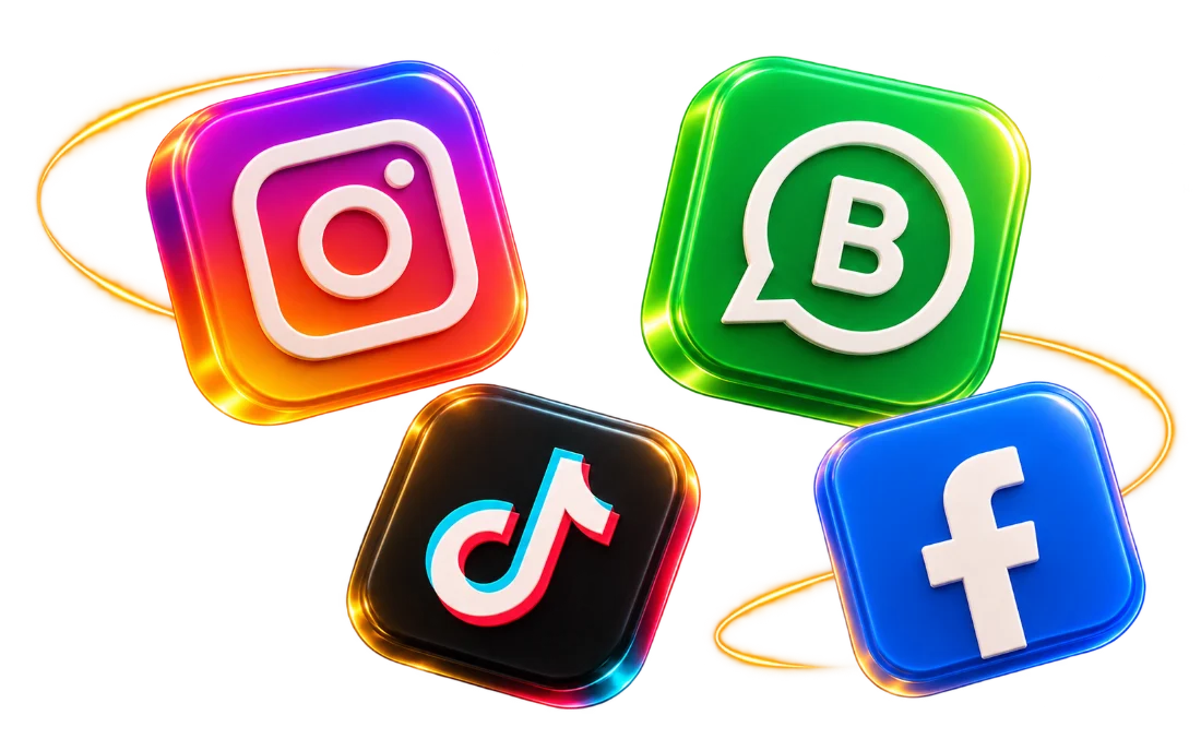 Ícones do Instagram, WhatsApp Business, TikTok e Facebook